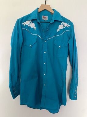 Diamond Supply Co. Teal Western Embroidered Button-Down Shirt